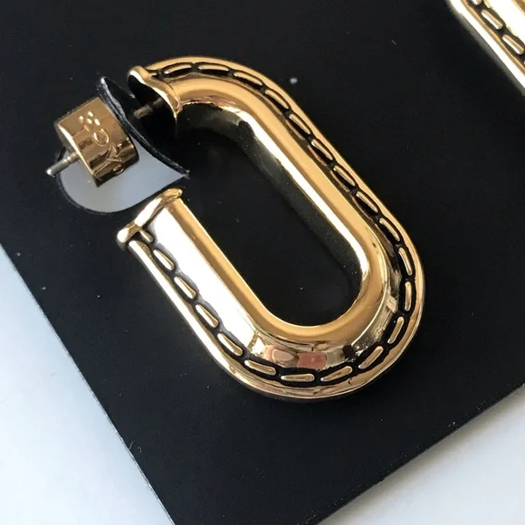 Coach Large Stitched Chain Link Gold Earrings, NWT - Picture 12 of 16